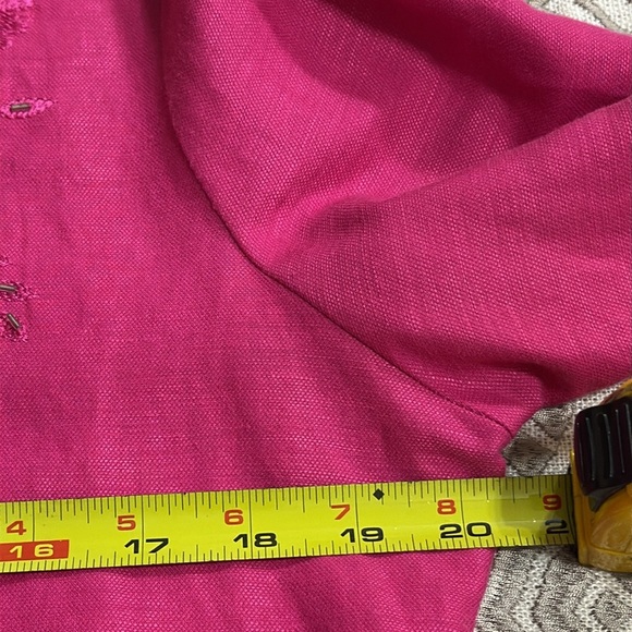 (T6) Laura Scott Women's Pink Embroidered 3/4 Sleeve Linen Blouse, Size 4P - Picture 9 of 11